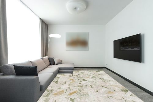 Pyburn Abstract Green Area Rug Trent Austin Design Rug Size: Rectangle 9' x 12' in Modern Living Room with Grey Couch