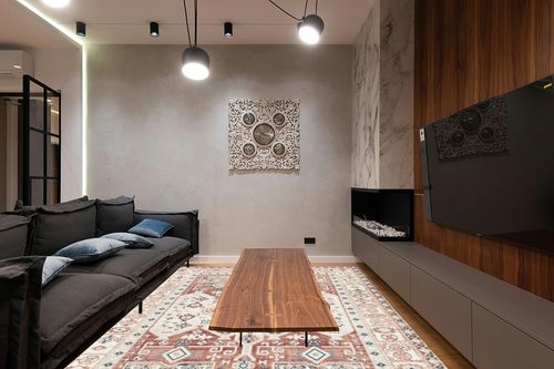 Rugs America Gallagher Collection GL60A Sangria Koti Transitional Vintage Area Rug 8' x 10' in Dark Wood Living Room with Black Couch