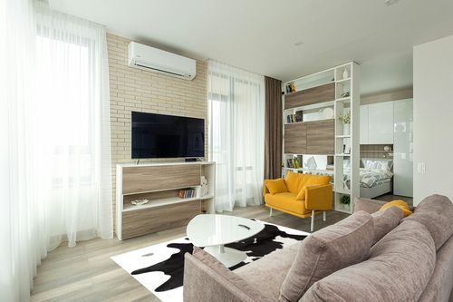 Just Cowhide Black and White Cowhide Rug Large Natural Cow Skin Cow Hide Leather Area Rug Hair On, Premium Black White Cow Hide Rugs (Black and White, 5 X 7) in Light Modern Living Room with TV