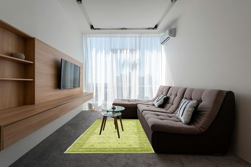 Unique Loom La Jolla Collection Farmhouse, Contemporary, Botanical, Traditional, Vintage Area Rug, 5 x 8 ft, Light Green/Green in Grey Living Room with Brown Couch