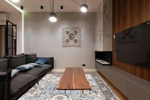 Area Rug Living Room Rugs - 9x12 Soft Machine Washable Oriental Persian Floral Distressed Rug Large Indoor Floor Carpet for Bedroom Under Dining Table Home Office Decor - Cream Blue in Dark Wood Living Room with Black Couch