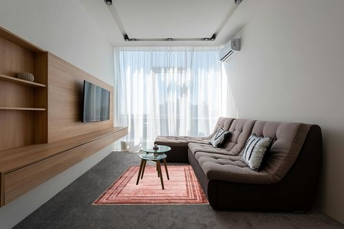 Lahome Modern Abstract Area Rug, Washable 5x7 Bedroom Area Rugs Girls for Living Room Dining Room Soft Stain Resisitant Minimalist Bordered Solid Large Entryway Floor Carpet, Pink in Grey Living Room with Brown Couch