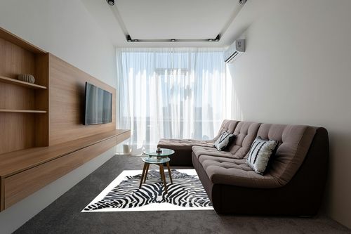 Sunshine Cowhides Genuine Safari Zebra Print Cowhide Rug - Luxurious Cow Rug for Bedroom, Living Room, and Home Decor Enthusiasts - Masterpiece of Style and Functionality - 6x7ft (180x210cm) in Grey Living Room with Brown Couch