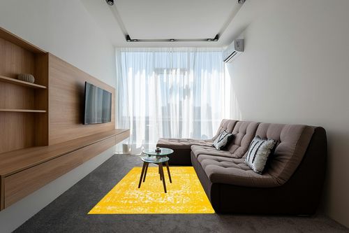 Rugs.com Arlington Collection Rug – 5' x 8' Yellow Medium-Pile Rug Perfect for Living Rooms, Large Dining Rooms, Open Floorplans in Grey Living Room with Brown Couch