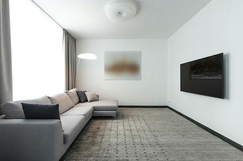 JONATHAN Y MOH400A-5 Pele Modern Geometric Shag Indoor Area-Rug Bohemian Polka Dot Easy-Cleaning Bedroom Kitchen Living Room Non Shedding, 5 X 8, White/Black in Modern Living Room with Grey Couch