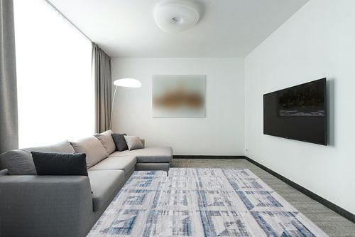 LUXE WEAVERS Modern Geometric Blue 8x10 Area Rug, Blue and Gray Abstract Shapes Carpet for Living Room and Bedroom in Modern Living Room with Grey Couch