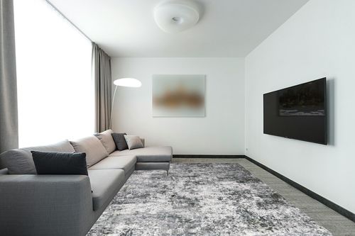 Area Rug Living Room Rugs - 9x12 Large Soft Indoor Neutral Modern Abstract Low Pile Washable Rug Carpet for Bedroom Dining Room Farmhouse Home Office - Grey in Modern Living Room with Grey Couch