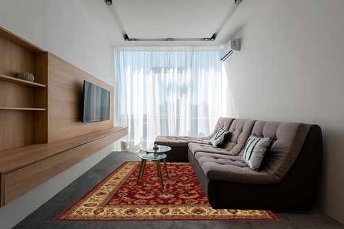 Home Dynamix Royalty Elati Traditional Area Rug 7'8"x10'4", Oriental Red/Ivory in Grey Living Room with Brown Couch