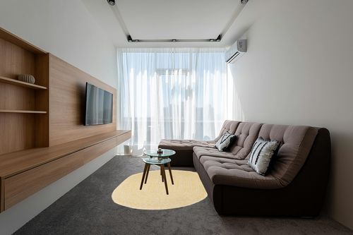 Super Area Rugs Farmhouse Braided Rug Cotton Kitchen Reversible Carpet, Yellow & White, 5' x 7' Oval in Grey Living Room with Brown Couch