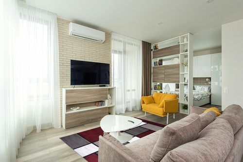 Rugshop Contemporary Modern Boxes Area Rug 5' 3" X 7' 3" Red in Light Modern Living Room with TV