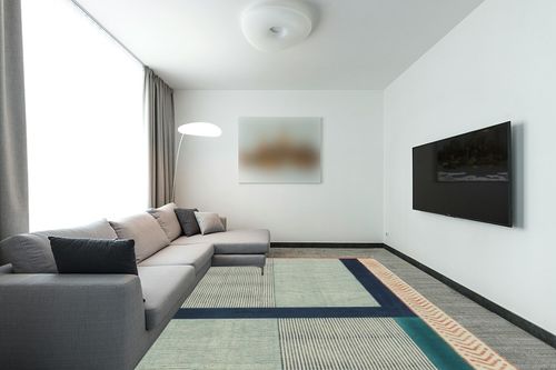 CASAVANI Collection Geometric Rug - 9x12 Area Rug Blue Cotton Dhurrie Kilim Rug Indoor Outdoor Use Carpet Flatweave Rug High Traffic Area in Bedroom Dining Room Living Room in Modern Living Room with Grey Couch