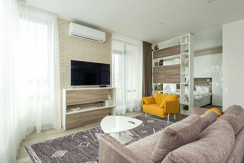 SAFAVIEH Kilim Collection Area Rug - 8' x 10', Brown & Ivory, Handmade Moroccan Boho Rustic Cotton, Ideal for High Traffic Areas in Living Room, Bedroom (KLM851T) in Light Modern Living Room with TV