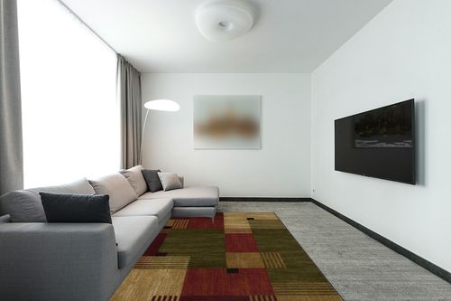 Mohawk Home Alliance Modern Geometric 6' x 9' Area Rug - Red - Perfect for Living Room, Dining Room, Office in Modern Living Room with Grey Couch