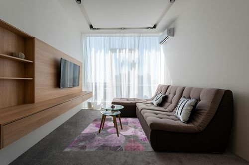 Addison Rugs Chantille ACN556 Red 5' x 7'6 Indoor Outdoor Area Rug, Stain Resistant, Machine Washable, Non Shedding, Bedroom, Living Room, Dining Room, Kitchen Rug in Grey Living Room with Brown Couch