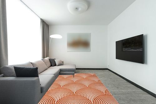 COZYLOOM Area Rug 6x9 Rugs for Living Room Modern Rug Ultra-Soft Abstract Low Pile Carpet Non-Slip Non-Shedding Bedroom Rug Indoor Foldable Thin Rug for Dining Room Nursery Kids Room Office Orange in Modern Living Room with Grey Couch