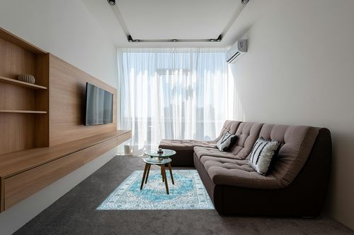 DECOMALL Kalina Washable Area Rugs in Grey Living Room with Brown Couch