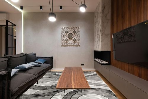 GLORY RUGS Area Rug Modern 8x10 Grey Black Circles Geometry Soft Hand Carved Contemporary Floor Carpet Fluffy Texture for Indoor Living Dining Room and Bedroom Area in Dark Wood Living Room with Black Couch