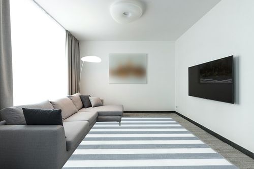Plastic Straw Water Resistant Outdoor Rug 9x12 | Outdoor Rugs for Patio, Deck, Porch, Entryway | Fade Resistant Outside Area Rug | 8'11'' x 11'10'' Gray in Modern Living Room with Grey Couch
