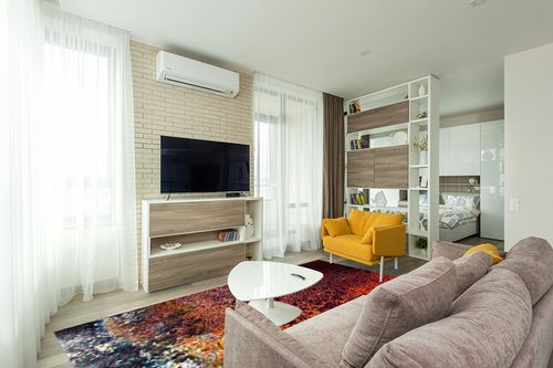 SAFAVIEH Glacier Collection 8' x 10' Red / Orange GLA124Q Modern Abstract Non-Shedding Living Room Bedroom Dining Home Office Area Rug in Light Modern Living Room with TV