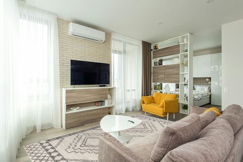 ‎Cream/Gray ‎Amir Moroccan Beni Souk ‎Stain-resistant ‎Area Rug in Light Modern Living Room with TV