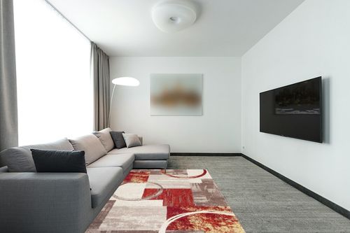 Contemporary Abstract Circle Design Multi Soft 5'3" x 7'3" Indoor Area Rug in Modern Living Room with Grey Couch