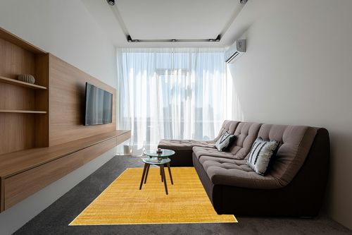 Unique Loom Finsbury Collection Area Rug - Kate (6' 1" x 9' Rectangle, Yellow) in Grey Living Room with Brown Couch