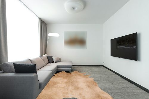 Loloi II Grand Canyon Collection GC-09 TAN, Transitional 6'-2" x 8' Area Rug in Modern Living Room with Grey Couch