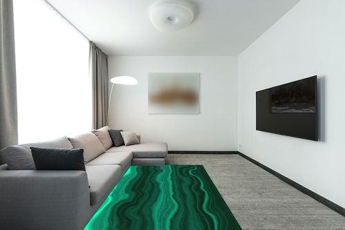 Art Deco Soft Wool Luxury Marble Pattern Emerald Green Area Rug 6x9 Modern Contemporary Abstract Rug for Living Room Bedroom Dining Room Farmhouse Office Floor Carpet Mat in Modern Living Room with Grey Couch