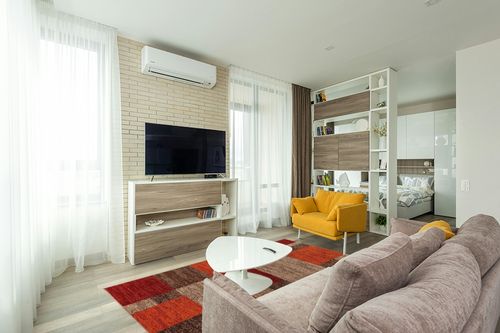 Unique Loom Autumn Collection Modern Contemporary Casual Abstract Area Rug, 5' 3" x 8', Multi/Dark Brown in Light Modern Living Room with TV