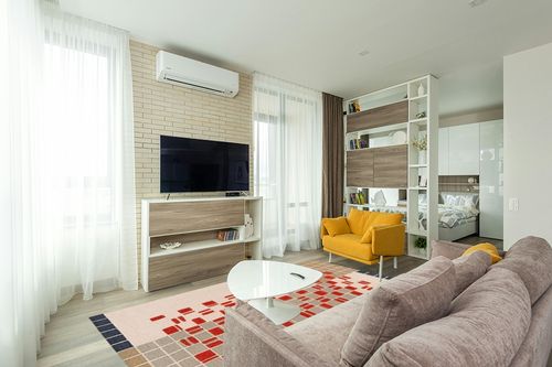 SAFAVIEH Genre Collection Area Rug - 6' x 9', Grey & Red, Handmade Wool, Ideal for Living Room, Bedroom, Dining (GRE206F-6) in Light Modern Living Room with TV