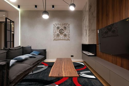 notepure Red Geometric Circle Area Rug for Living 8x10 in Dark Wood Living Room with Black Couch