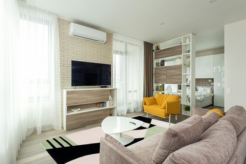 Safavieh Rodeo Drive Collection Area Rug - 6' x 9', Black & Green, Handmade Mid-Century Modern Abstract Wool, Ideal for High Traffic Areas in Living Room, Bedroom (RD863Z) in Light Modern Living Room with TV