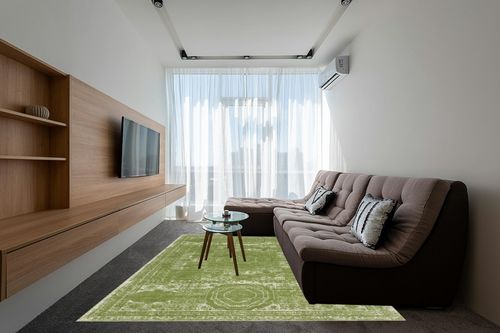 Unique Loom Bromley Collection Area Rug - Wells (7' 10" x 10' Rectangle, Green/ Ivory) in Grey Living Room with Brown Couch