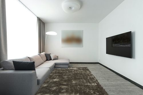 Paris Shag Collection 6' x 9' Silver in Modern Living Room with Grey Couch