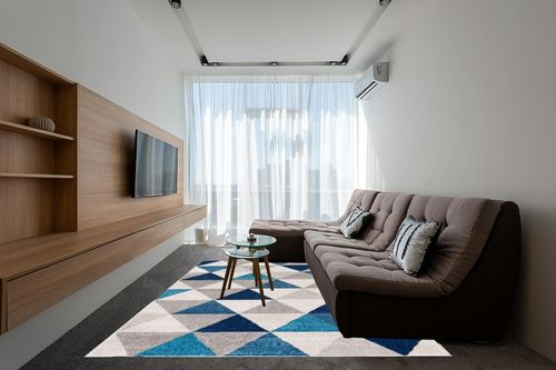 Well Woven Isometry Blue & Grey Modern Geometric Triangle Pattern Area Rug 7'10" x 9'10" Soft Shed Free Easy to Clean Stain Resistant in Grey Living Room with Brown Couch
