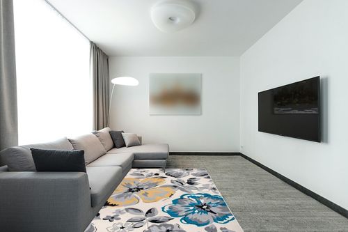 Rugshop Modern Floral Design for Living Room,Bedroom,Home Office,Kitchen Non Shedding Area Rug 5' X 7' Cream in Modern Living Room with Grey Couch