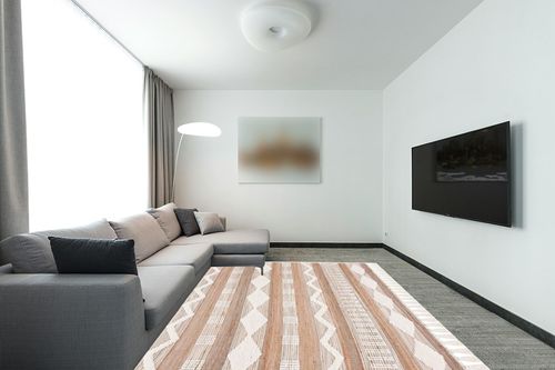 SAFAVIEH Natural Fiber Collection Area Rug - 8' x 10', Natural & Ivory, Flat Weave Farmhouse Rustic Boho Fringe Jute & Wool Design, Ideal for High Traffic Areas in Living Room, Bedroom (NF377A) in Modern Living Room with Grey Couch