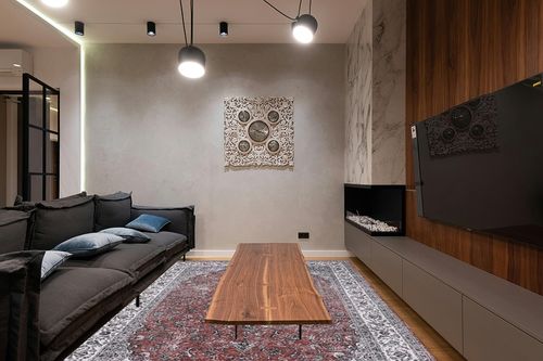 CAROMIO Vintage Area Rug in Dark Wood Living Room with Black Couch