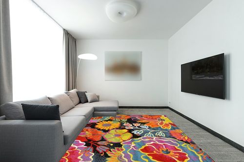 Unique Loom Lyon Collection Area Rug - Kennedy (8' x 10' Rectangle, Black/ Green) in Modern Living Room with Grey Couch