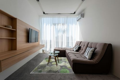 Addison Rugs Chantille ACN556 Green 5' x 7'6 Indoor Outdoor Area Rug, Stain Resistant, Machine Washable, Non Shedding, Bedroom, Living Room, Dining Room, Kitchen Rug in Grey Living Room with Brown Couch