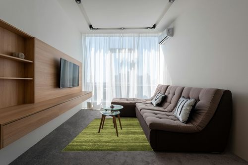 ‎Green/Hunter Green ‎Casual ‎Stain-resistant ‎Area Rug in Grey Living Room with Brown Couch