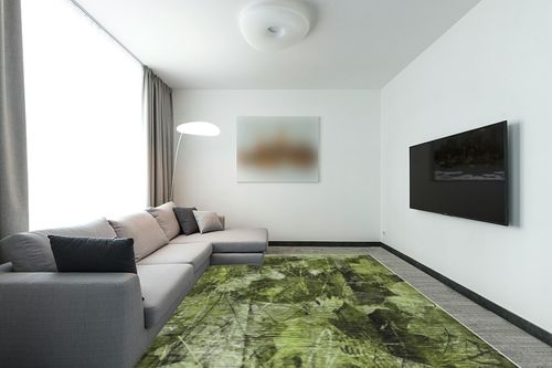 Addison Rugs Chantille ACN560 Green 9' x 12 Indoor Outdoor Area Rug, Stain Resistant, Machine Washable, Non Shedding, Bedroom, Living Room, Dining Room, Kitchen Rug in Modern Living Room with Grey Couch