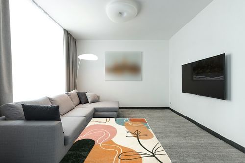 Wonnitar Boho Art Large Area Rug - Machine Washable 5x7 Rug for Living Room,Minimalist Lines Abstract Throw Mat for Bedroom,Non-Slip Mid Century Modern Aesthetic Carpet for Nursery Dining Room in Modern Living Room with Grey Couch