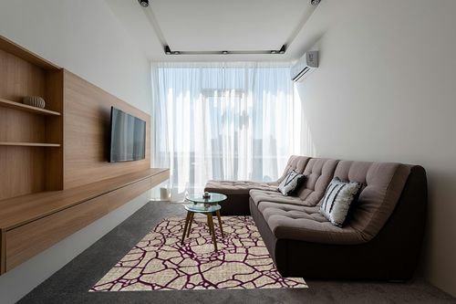 SAFAVIEH Porcello Collection Area Rug - 6' x 9', Light Grey & Purple, Modern Abstract Design, Non-Shedding & Easy Care, Ideal for High Traffic Areas in Living Room, Bedroom (PRL7737B) in Grey Living Room with Brown Couch