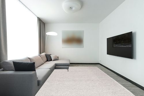 SAFAVIEH Natura Collection Area Rug - 9' x 12', Ivory & Light Grey, Handmade Wool, Ideal for High Traffic Areas in Living Room, Bedroom (NAT503A) in Modern Living Room with Grey Couch