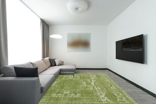 Unique Loom Bromley Collection Area Rug - Wells (7' 10" x 10' Rectangle, Green/ Ivory) in Modern Living Room with Grey Couch