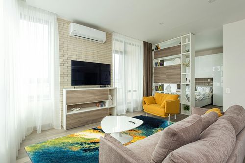 SAFAVIEH Galaxy Collection 8' x 10' Blue/Yellow GAL117L Modern Abstract Non-Shedding Living Room Dining Bedroom Area Rug in Light Modern Living Room with TV