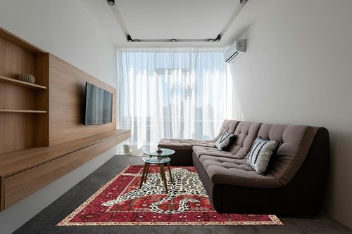 Restoration and Renovation Modern Leopard Wool Rug with Persian Background | Handmade, Animal Print Cheetah Area Carpet for Living Room, Bedroom and Kitchen Decor (4' x 6', Rust) in Grey Living Room with Brown Couch