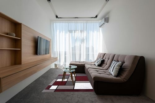 Rugshop Contemporary Modern Boxes Area Rug 5' 3" X 7' 3" Red in Grey Living Room with Brown Couch