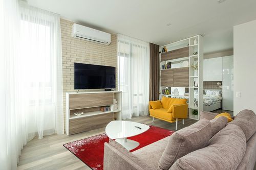 ALAZA Red Christmas Area Rugs 5x7, Snowflake Area Rugs for Living Room Bedroom, Large Area Rugs Red Christmas Snowflake Abstract 44034 in Light Modern Living Room with TV